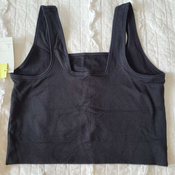 All In Motion Cropped Seamless Ribbed Tank XXL NWT Black Square Neckline Stretch - Picture 3 of 14